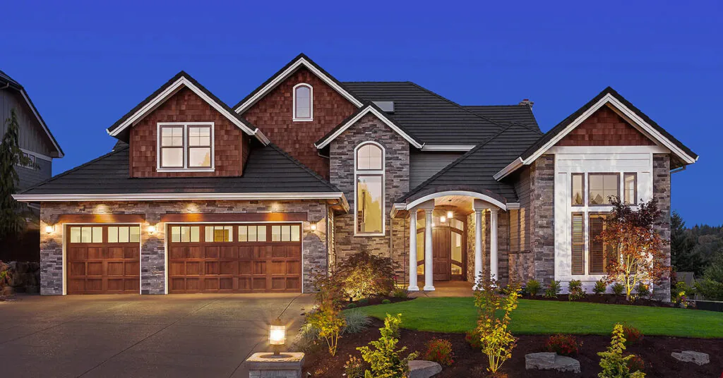 Two-story home at dusk in the Madison, WI area